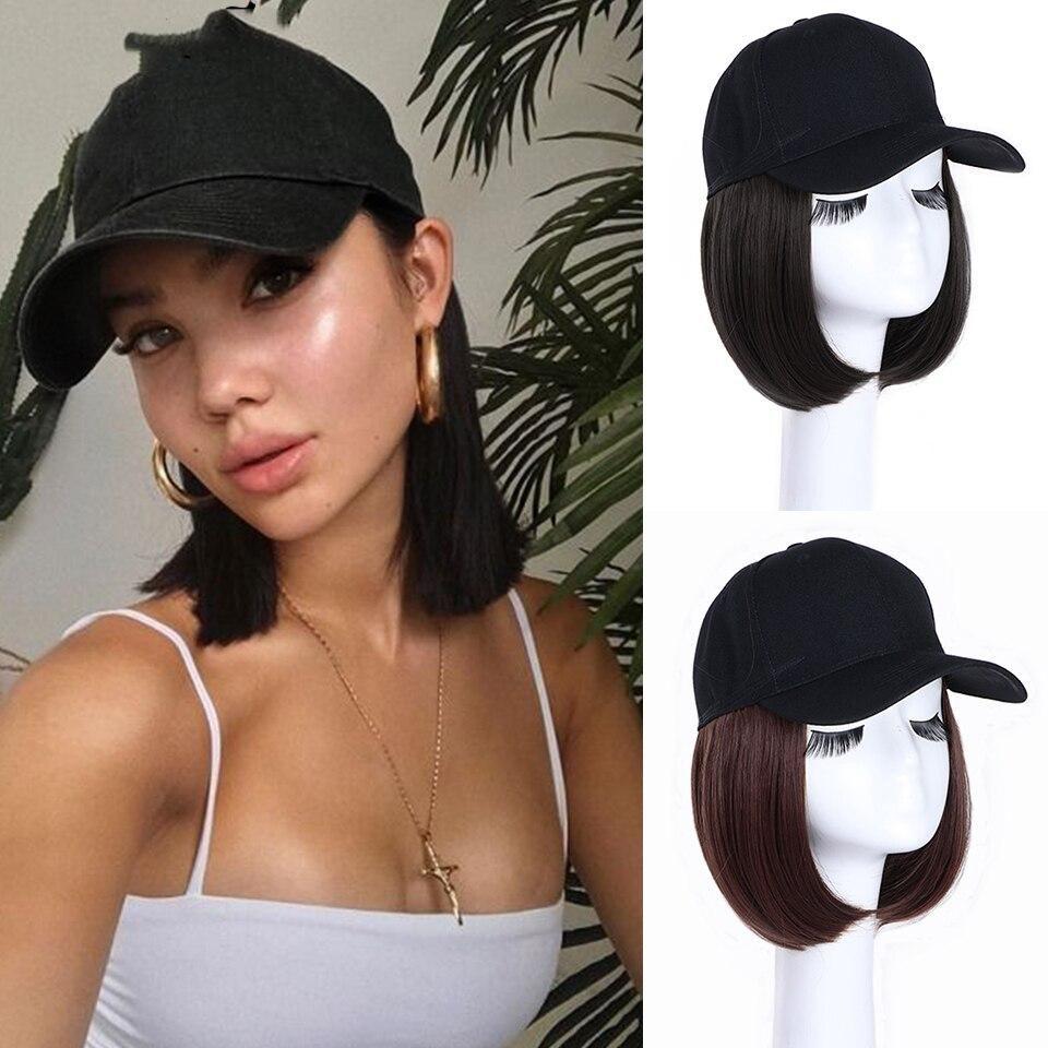 Жен. Синтетические бейсболка Парик Короткие прямые Парики Для Жен. Повседневные Для вечеринок Черный Коричневый Естественные соединения Регулируемый парик