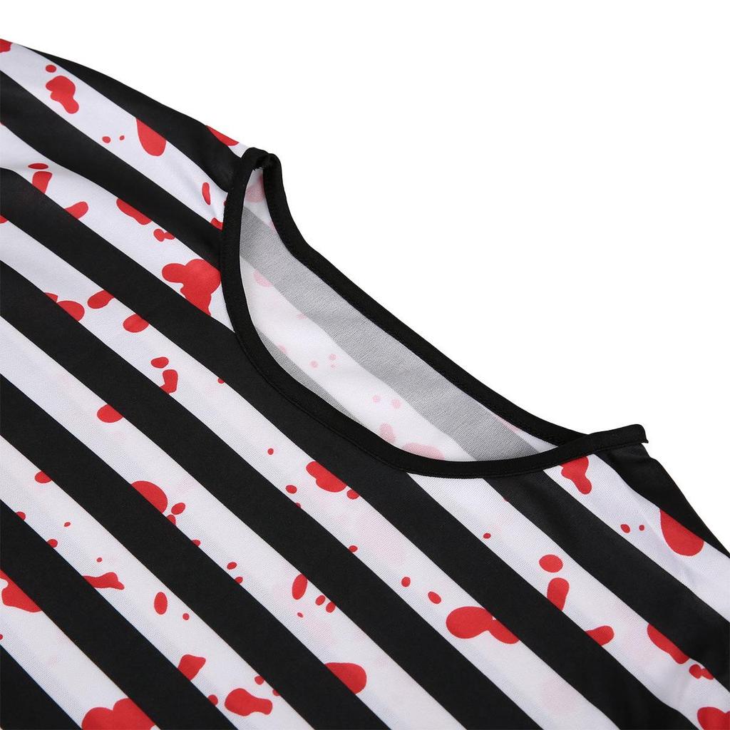 Полосатый костюм заключенного на Хэллоуин для детей и взрослых - Тема ужасов для Фестиваля призраков с дизайном пятен крови