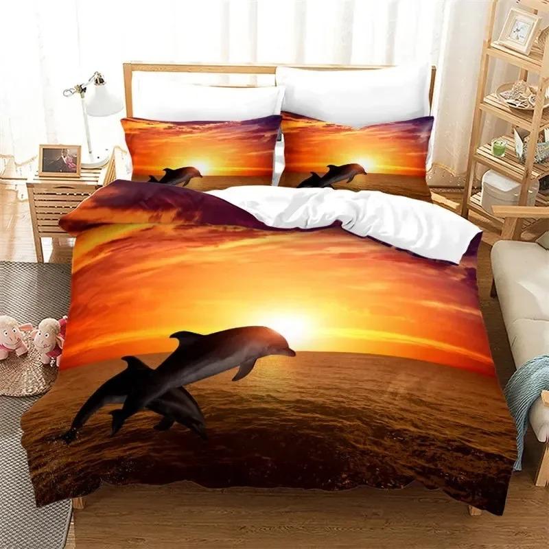 Dolphin Ocean Animal Bedding Set Boys Girls Twin Queen Size Duvet Cover Pillowcase Bed Boys Adult Home Textileextile