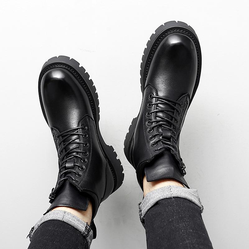 Кожаные мужские мотоботы TrendTactical Boots Ботильоны Черные уличные теплые армейские ботинки на толстой резиновой подошве