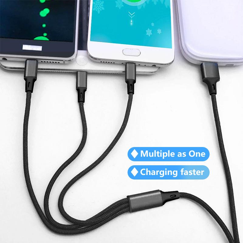 3 в 1 Micro USB Type C кабель для быстрой зарядки, многопортовый микрокабель для быстрой зарядки iPhone 16 15 14 XS Xiaomi Samsung USB C кабель