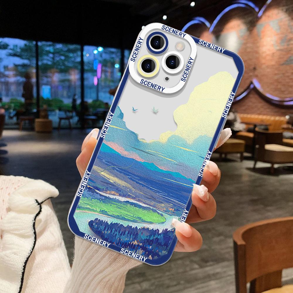 Прозрачный чехол для телефона с пейзажем для iPhone 13 Pro, чехол для iPhone 14, 15 Pro Max, 11, 12 Pro XR, XS X, 7, 8, 13, 12 Mini SE, чехол с изображением аниме