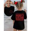 Европейские размеры Девочки Летняя Мода Футболка с коротким рукавом DADDYS LITTLE VALENTINE Клетчатый и Сердечно-глазый Мультяшный Принт Повседневная С круглым вырезом