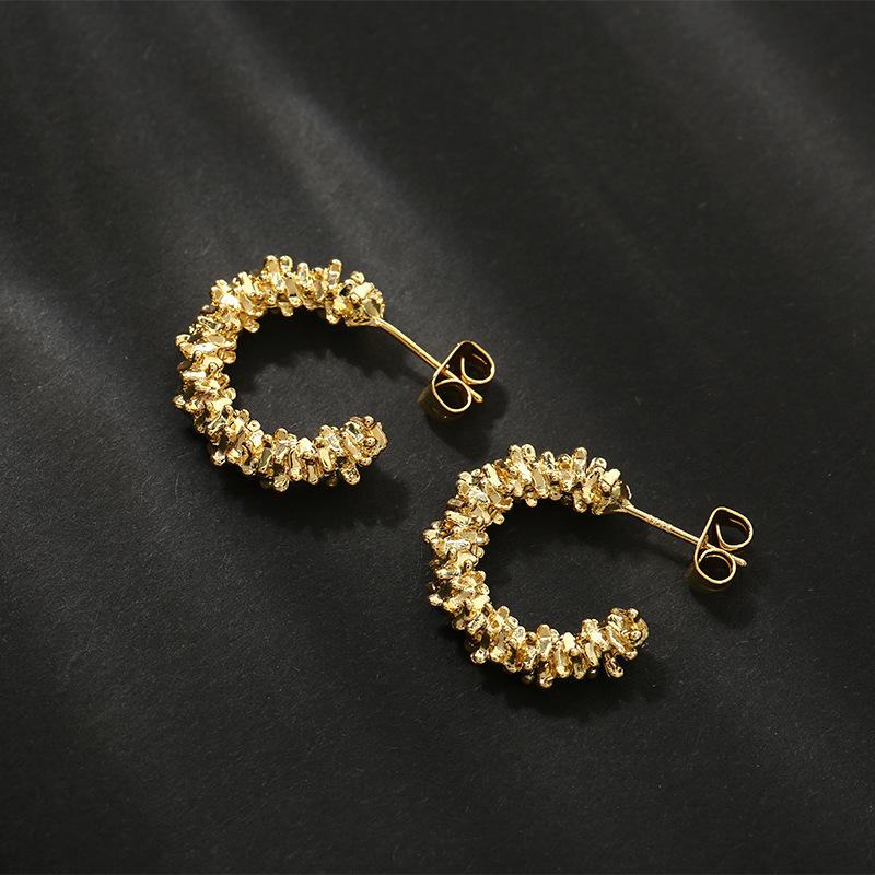 Геометрия Неправильные Гладкие Металлические Серьги-Пряжки для Ушей для Женщин Девушек Винтажная Мода Золотистого Цвета Овальные Серьги Панк Набор с Цирконами