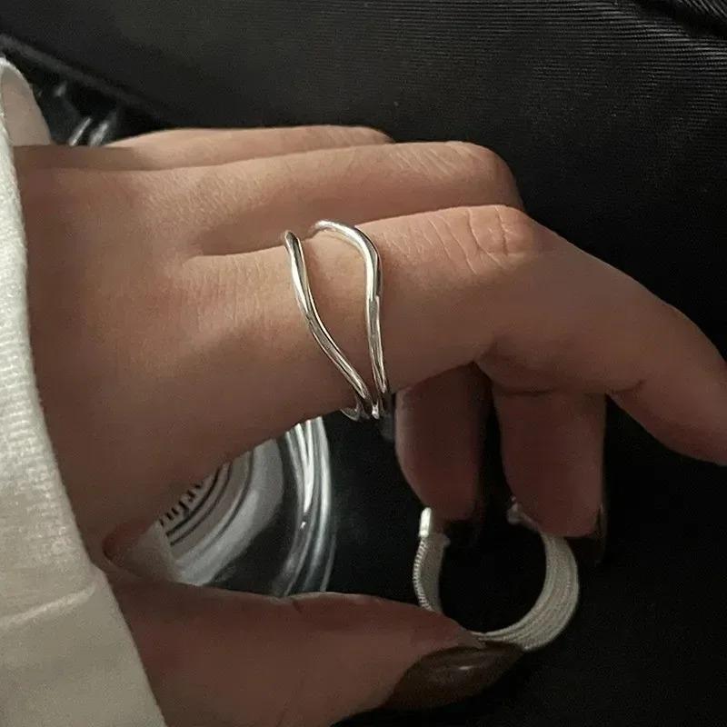 Серебряные простые панк полые кольца для женщин Геометрические модные открытые регулируемые ручной работы Вечерние украшения Подарок Аллергия Обручальное кольцо