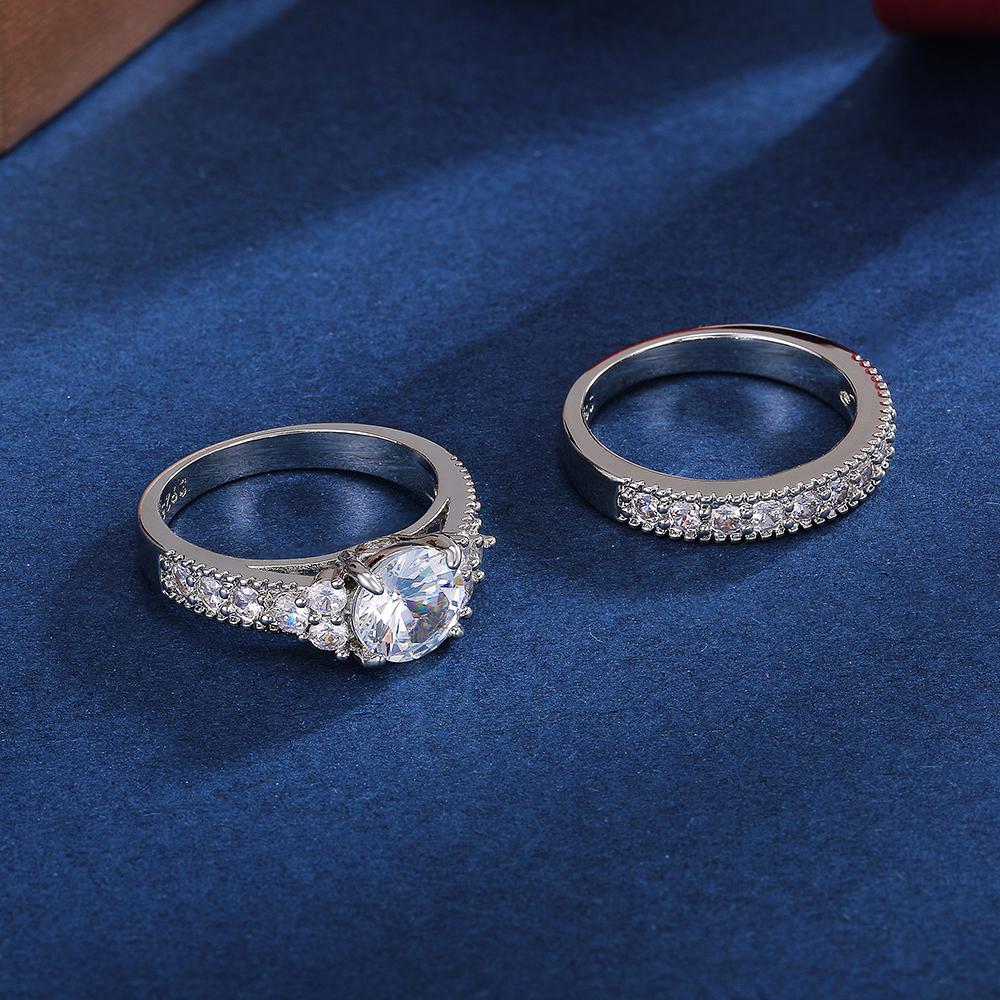 2 шт./комплект изысканные кольца из кристаллов циркония для женщин серебряного цвета модные обручальные кольца ювелирные изделия для пары