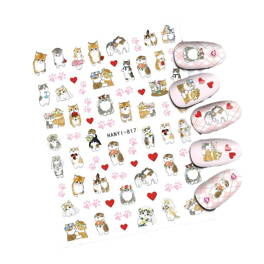 2025 милые наклейки для ногтей с изображением кошек и животных