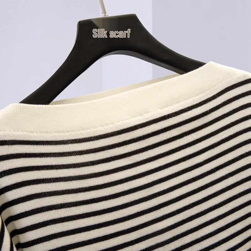 Women's Elegant Striped Bardot Knit Top