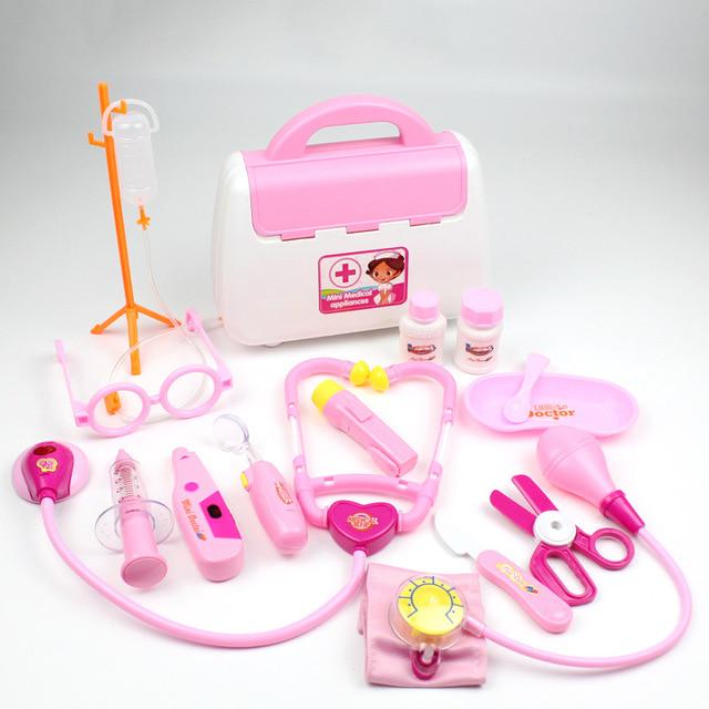 Набор для девочек-докторов, игрушечный симулятор семейного медицинского набора, розовый переносной чемоданчик для лекарств