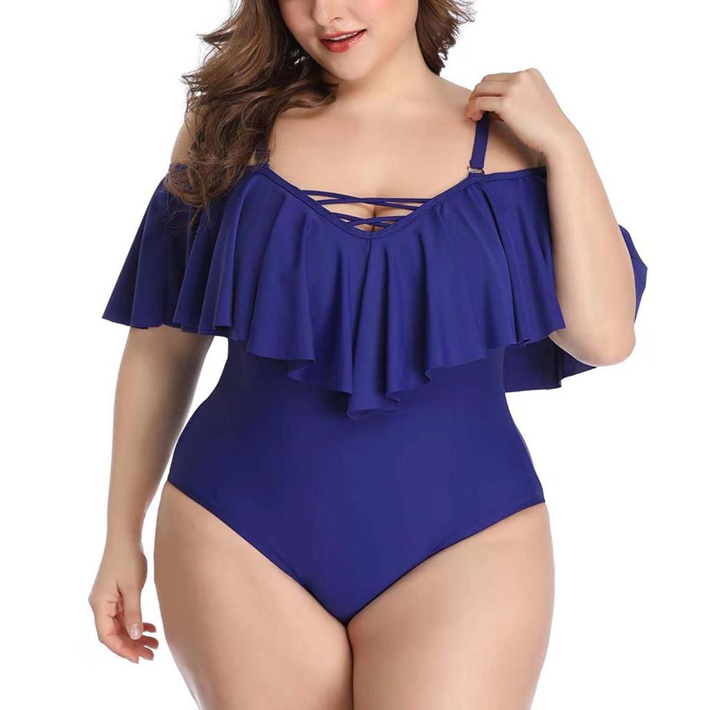 Женский цельный купальный костюм больших размеров с рюшами и подкладкой из бюстгальтера без стального бюстгальтера