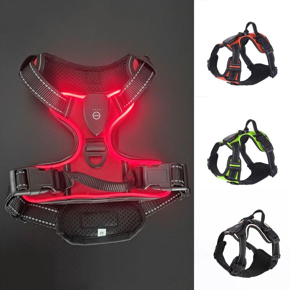 Light Up LED Dog Harness Rechargeable Adjustable Luminous Pet Chest Strap Flashing Padded Collar Dog Glow Vest for Night Walking