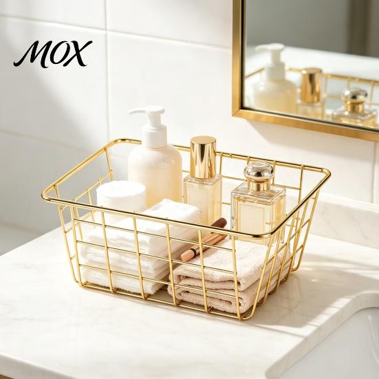 Gold Wrought Iron Containers Storage Basket, Nordic Style Wire Organizer Bin, Large Wardrobe Clothes Organizing Bins Capacity Decorative Container for