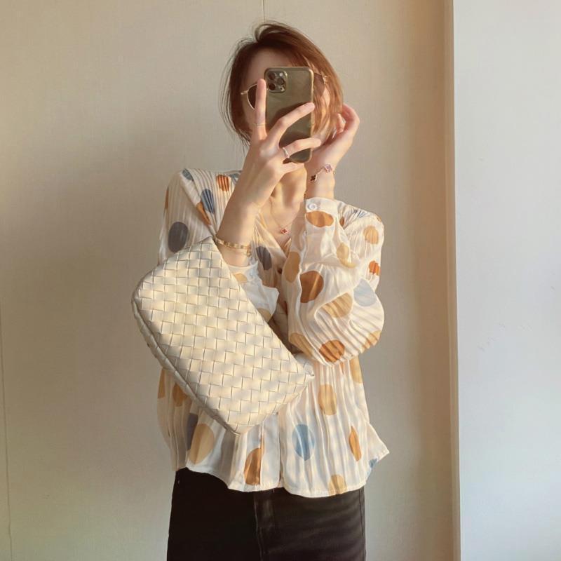 Женская летняя рубашка из шифона в горошек, свободная верхняя рубашка с длинными рукавами, кардиган