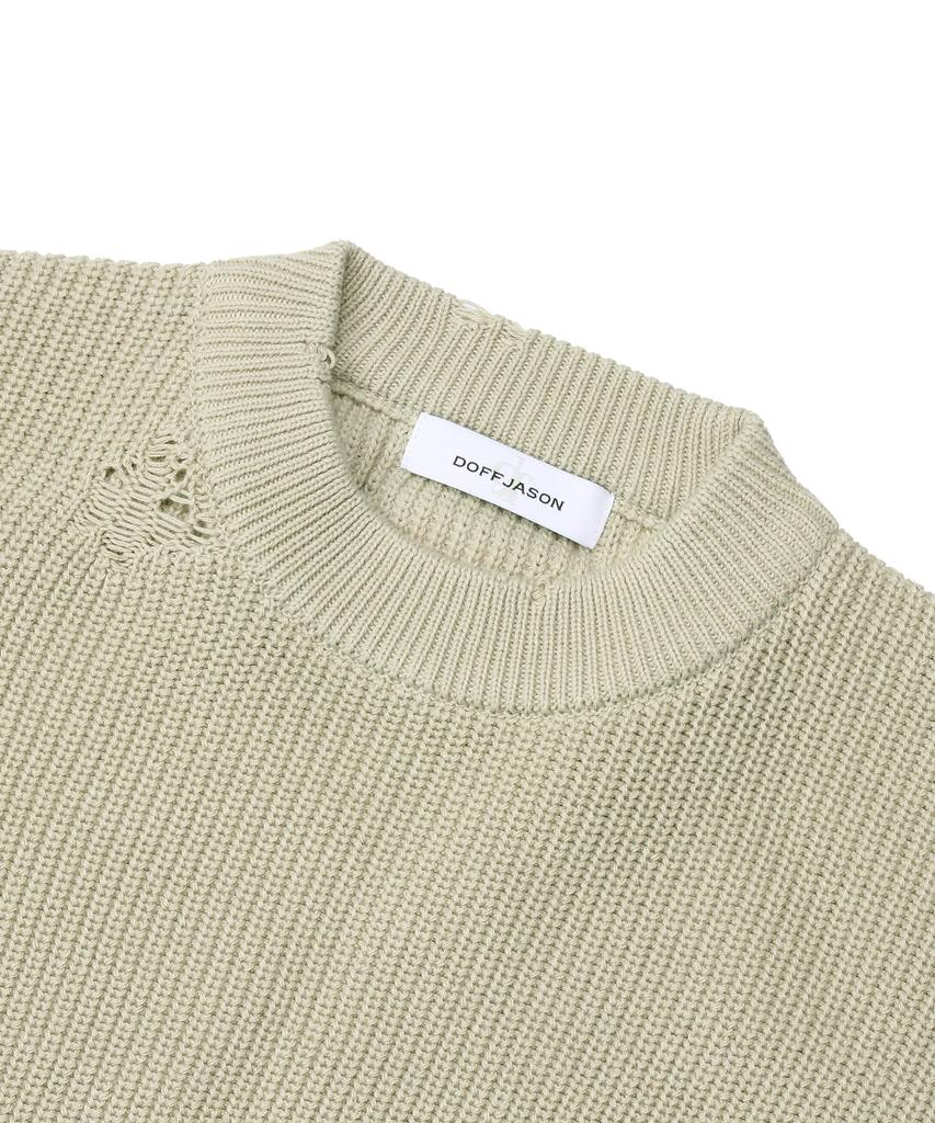 DOFFJASON Leather Patched Damaged Knit L.Green