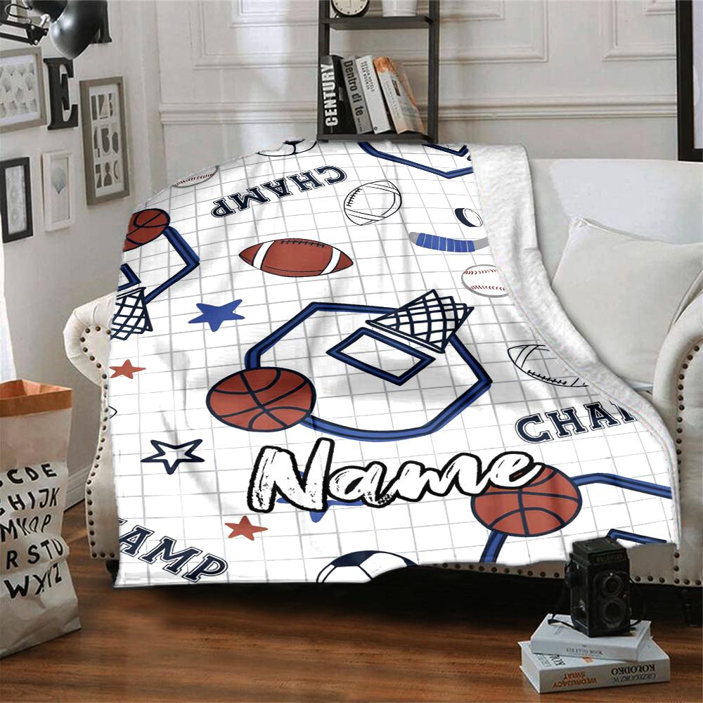 Custom Name ball sports Theme Printed Blanket - Perfect for Couch, Bed, Travel & Outdoor Use | Machine Washable, Cozy & Durable.