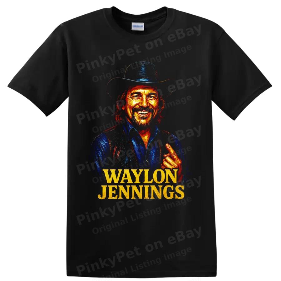 Waylon Jennings Country Singer Portrait Cowboy Hat Vintage Graphic T Shirt Tee
