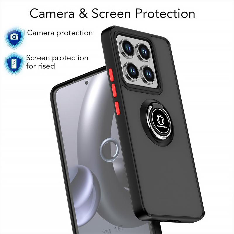 Ударопрочный Жесткий ПК Полупрозрачный Фунда Для Xiaomi 14T 14TPro Чехол Автомобильный Магнитный Держатель Броня Кольцо Задняя Крышка для Xiaomi14T 14 T Pro