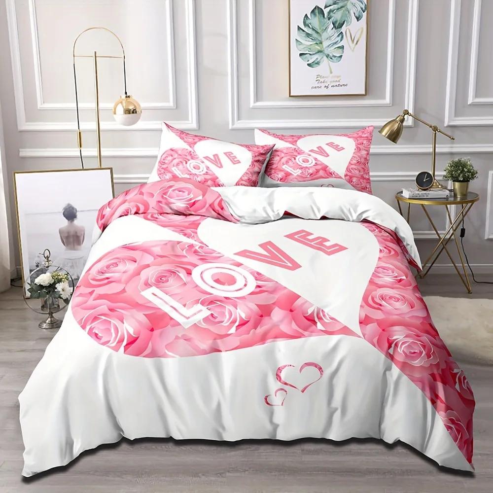 Комплект постельного белья из 3 предметов с застежкой-молнией, пододеяльник Queen с красными сердечками, с рисунком в виде сердечек любви, белый комплект пододеяльников, милый принт