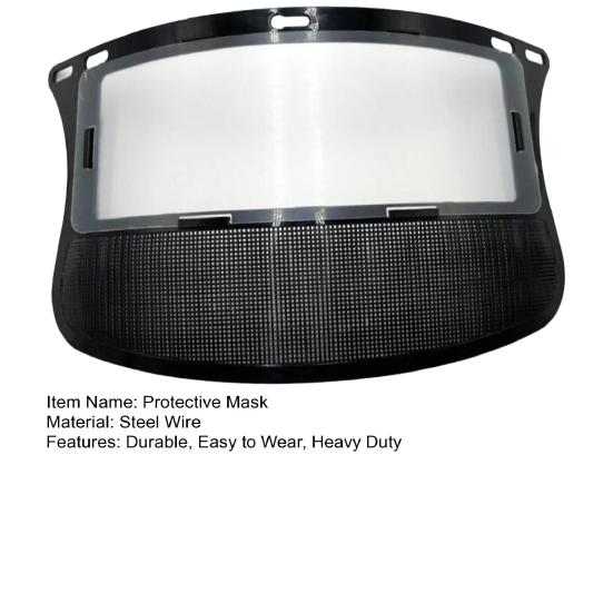 Защитный лицевой щиток из стальной проволочной сетки для шлема, обеспечивающий полную защиту лица от летящих обломков. Прочный лицевой щиток для работы в лесной местности на открытом воздухе.