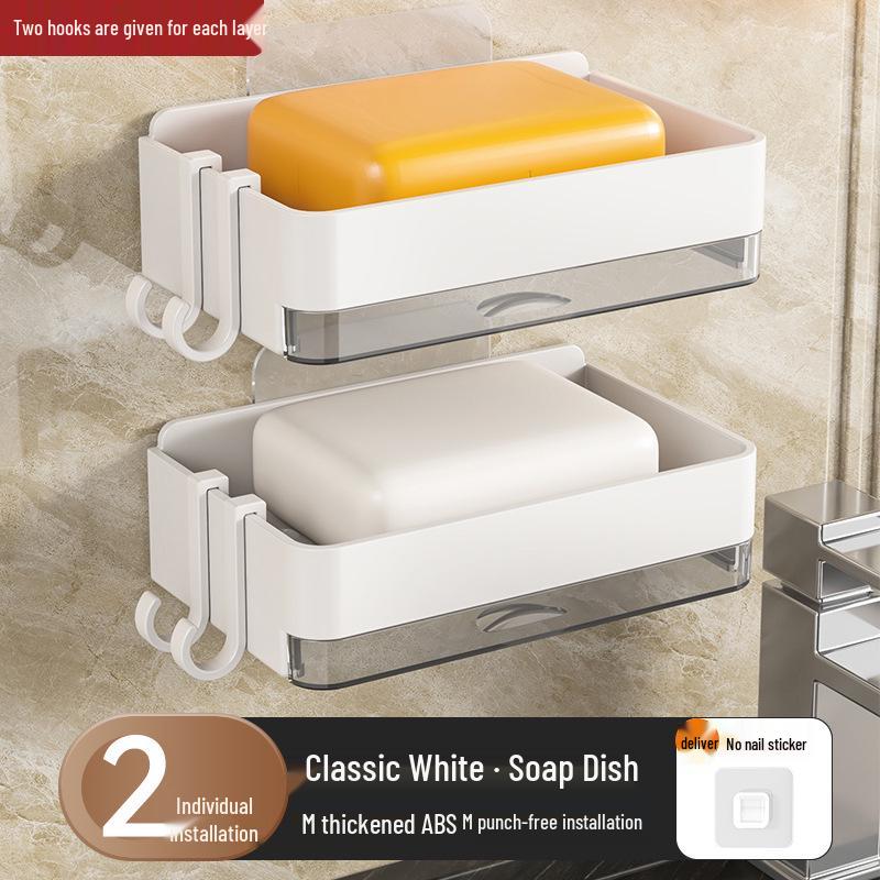 Wall-Mounted Double-Layer Soap Dish and Bathroom Rack - Punch-Free Drainable Design