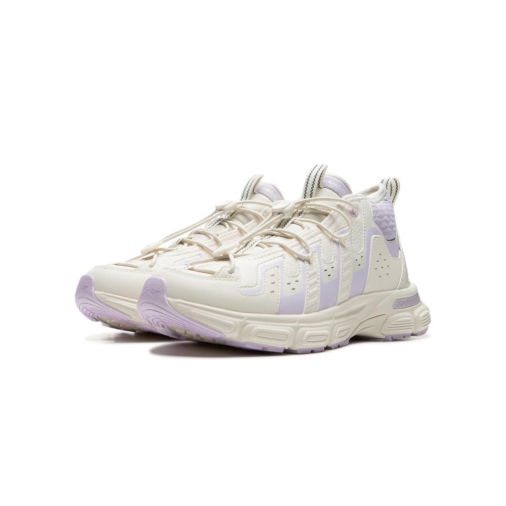 Li Ning Kids Sports Lifestyle Series Comfortable Fashion Non-Slip Wear-Resistant Mid-Top Casual Shoes Kids Casual Shoes Off-White Purple YKCU174-2