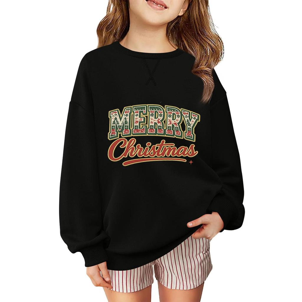 Children's Fashionable Casual Long-sleeved Loose Christmas Print Pullover Sweatshirt