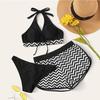 3Pcs/Set Popular Bikini Shorts Set Sleeveless Split Lightweight Wave Splicing Lady Summer Swimsuit Shorts for Travel