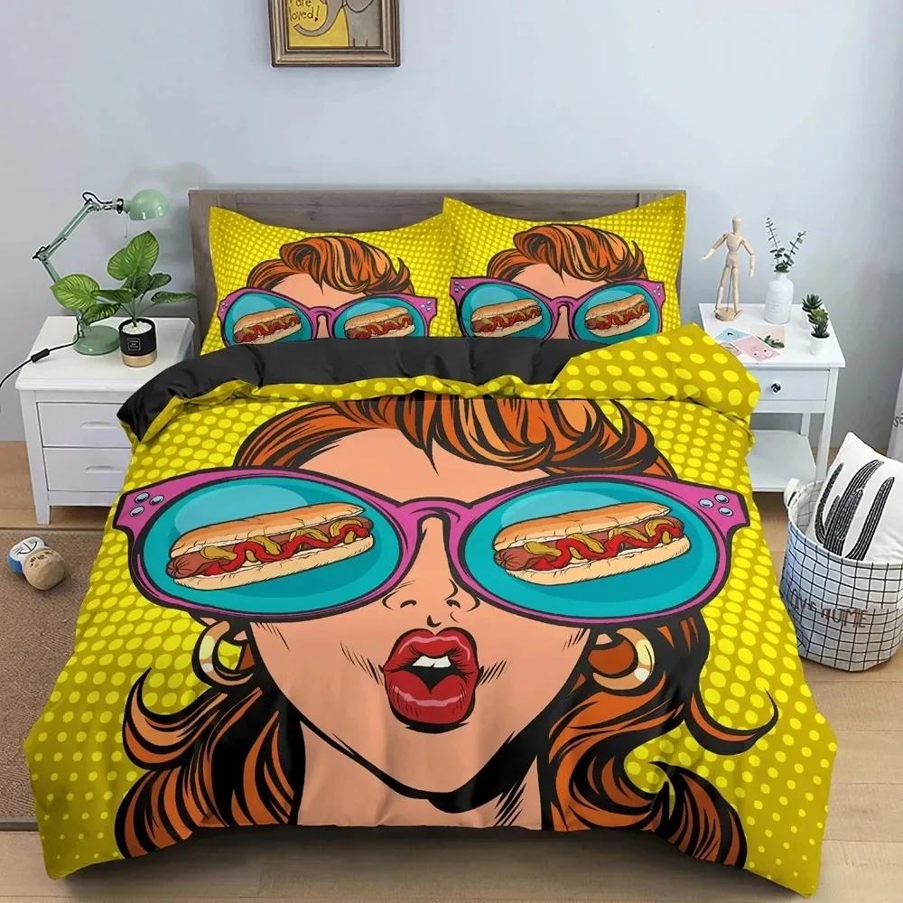 Cartoon Girly Watercolor Fashion Printed Bed Set Duvet Cover Pillowcase Bedding Set Linen Sheet Quilt Cover Full Queen King Size