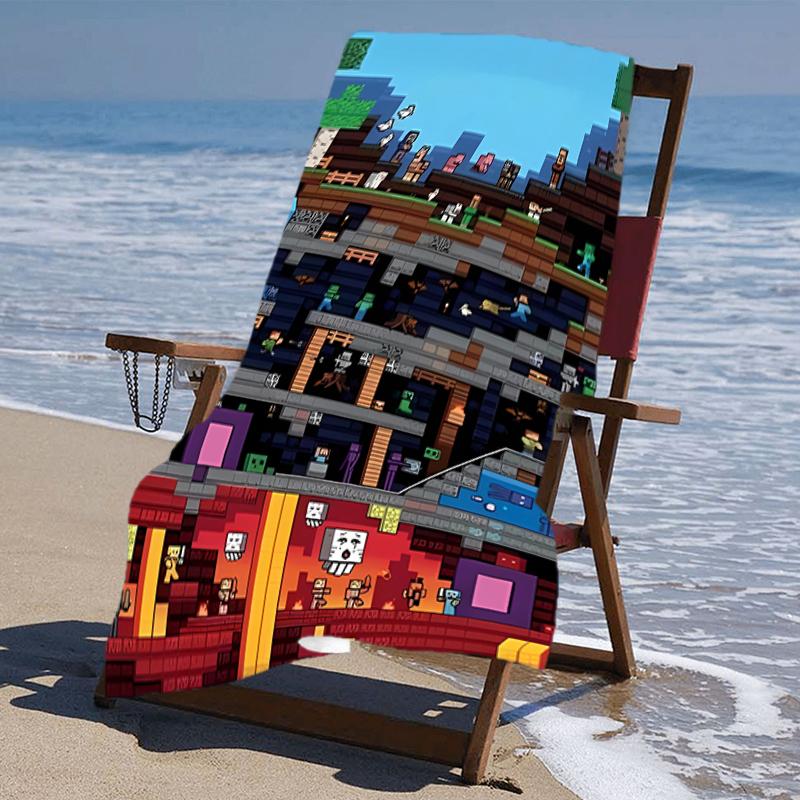 proof beach towel with a Minecraft11 pattern - soft,absorbent,quick-drying,machine washable - perfect for swimming,camping,bathing