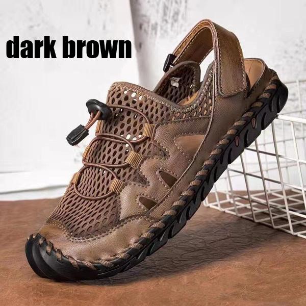 Breathable Mesh Sandals for Men Summer Casual Beach Sandals Genuine Cowhide Flats Sandals Wading Sandals Plus Size 38-48