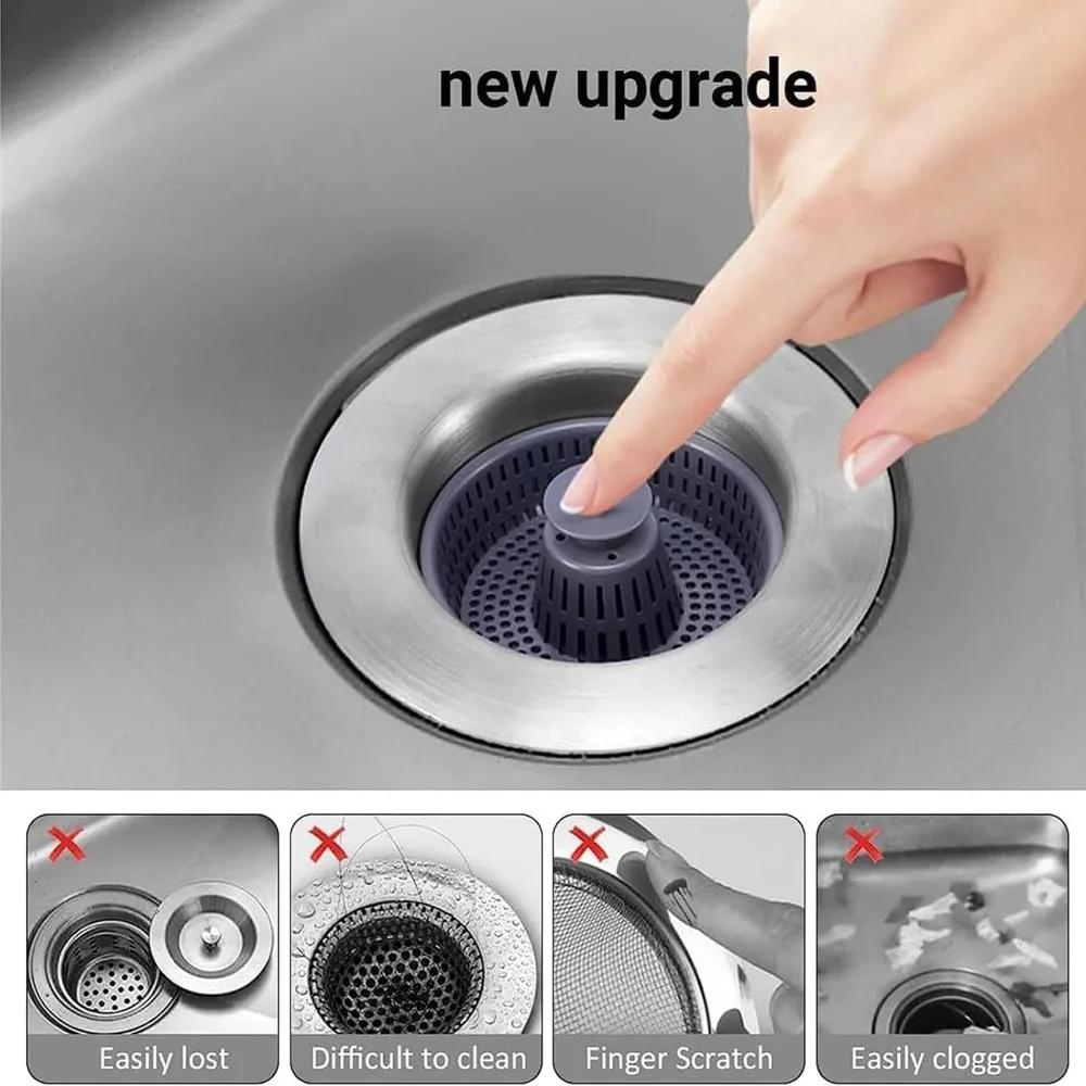 1/2pcs Clog-Free Sink Strainer Basket, 3-in-1 with One-Touch Pop-Up Core, Universal Size Easy Install Drain Filter,Sink Strainer