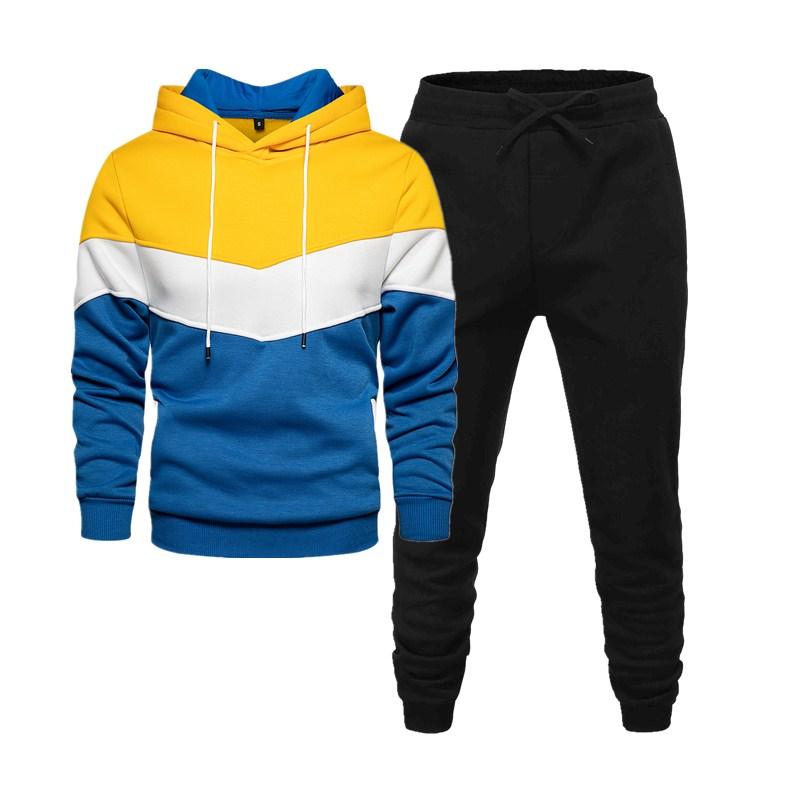 Новые лоскутные мужские толстовки с капюшоном + спортивные штаны, костюм на осень-зиму, теплые комплекты спортивной одежды, мужской пуловер с капюшоном