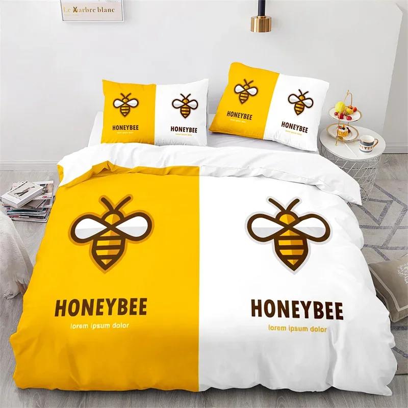 Cartoon Bee Duvet Cover Insect Honeybee Bedding Set Microfiber Wild Animal Comforter Cover King For Teens Boys Kawaii Home Decor