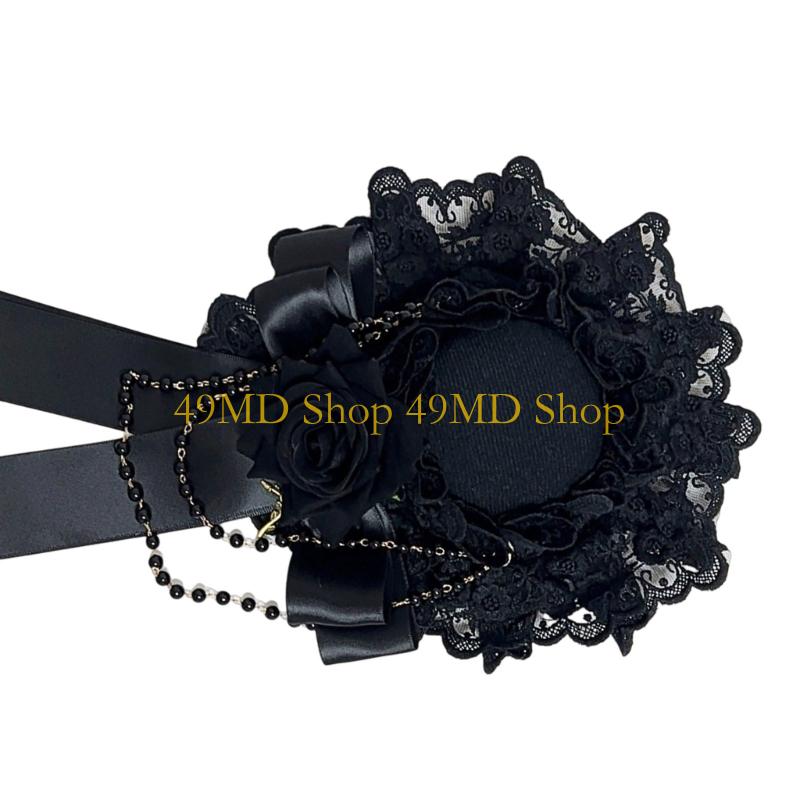 49MD Изящный готический свадебный fascinator с розой из лент, розочками и регулируемым зажимом для волос
