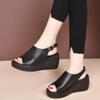 2024 Summer Platform Sandals Women's Height-raising Fashion Open Toe Fish Mouth Shoes Soft Leather Buckle Heels