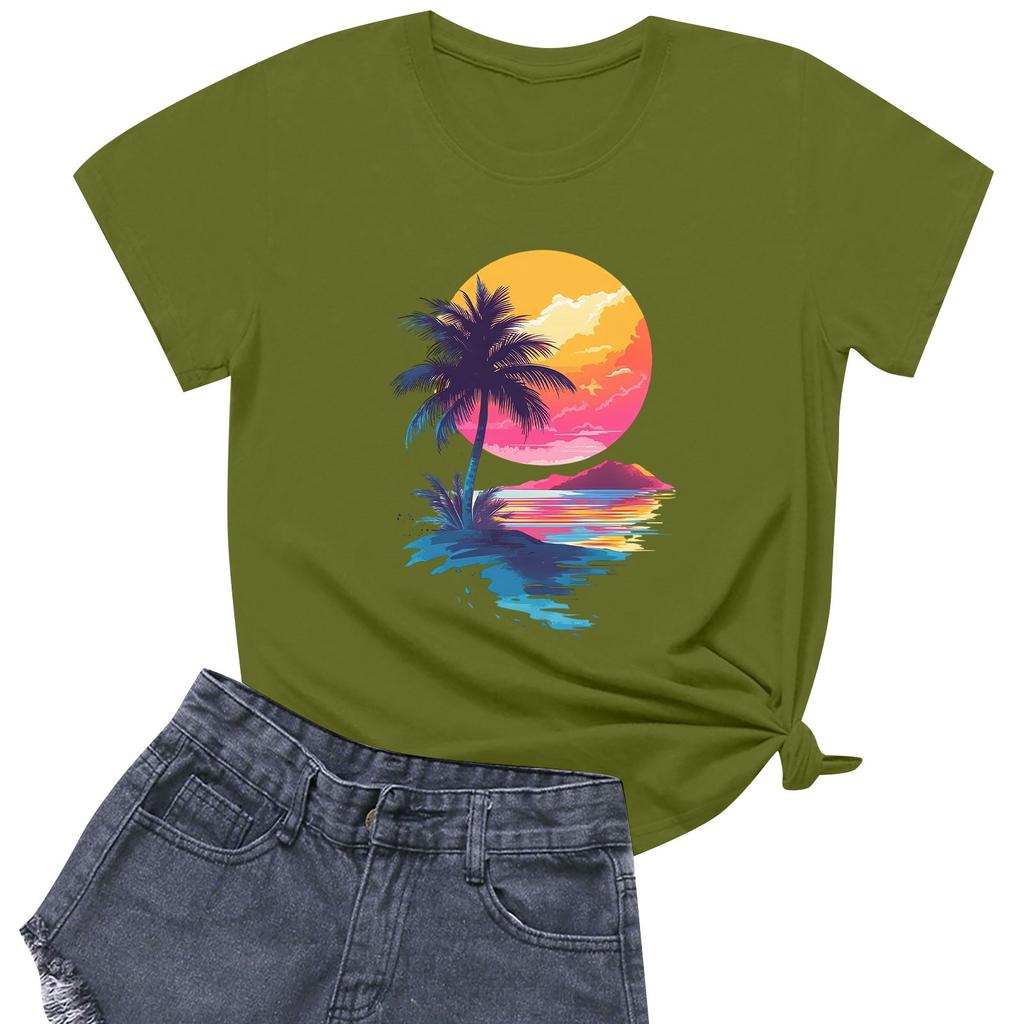 Женская повседневная футболка с круглым вырезом и короткими рукавами с принтом