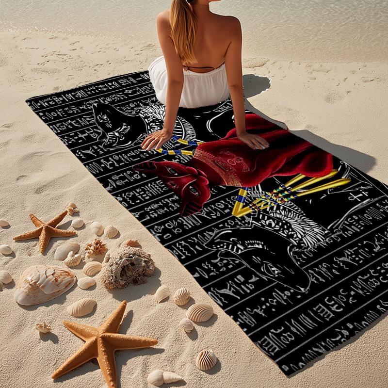 Egyptian Anubis Art Beach Towel, Super Soft Microfiber, Gift for Her/Him, Birthday, for Pool, Beach, Travel, Home Decor Fan gifts