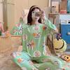Женский пижамный комплект с длинным рукавом и мультяшным принтом - Милая домашняя одежда в корейском стиле для осени, зимы, весны - Доступен большой размер