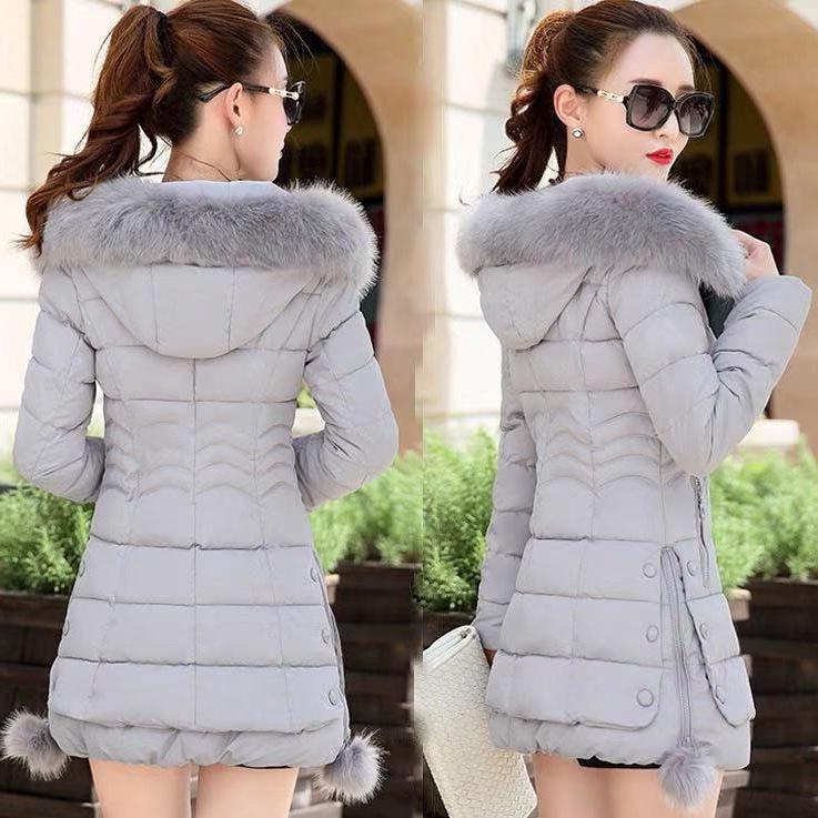 Куртка с хлопковой подкладкой для женщин, длинная, осенне-зимняя, утолщенная, с большим шерстяным воротником, хлопковое пальто, корейское, тонкое, с хлопковой подкладкой, большие размеры