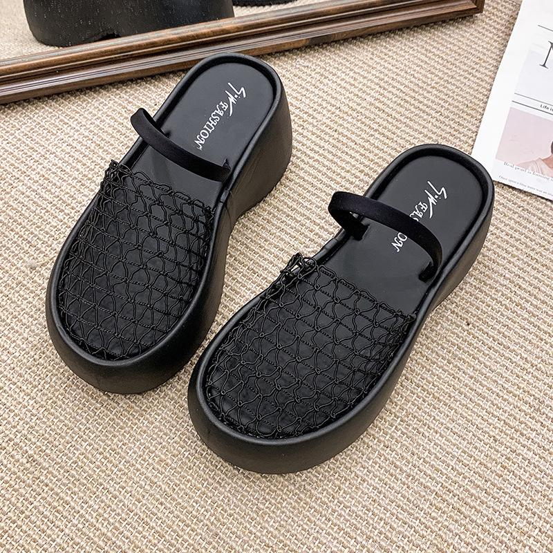 Ретро сетчатая ажурная сумка голова крутые тапочки женская летняя обувь на толстой подошве танкетка высокий каблук отпуск слово с крутыми тапочками