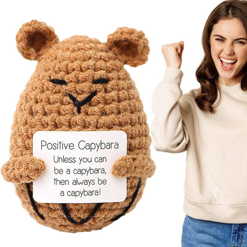 Positive Crochet Animals Mini Emotional Support Crochet Decor Cartoon Funny Cute Encouragement Knitted Doll Toy Decoration