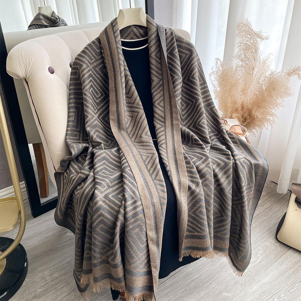 Весенне-осенний тонкий шарф Двусторонний шарф из имитации кашемира Женская шаль на четыре сезона Чувство стиля Теплый Универсальный