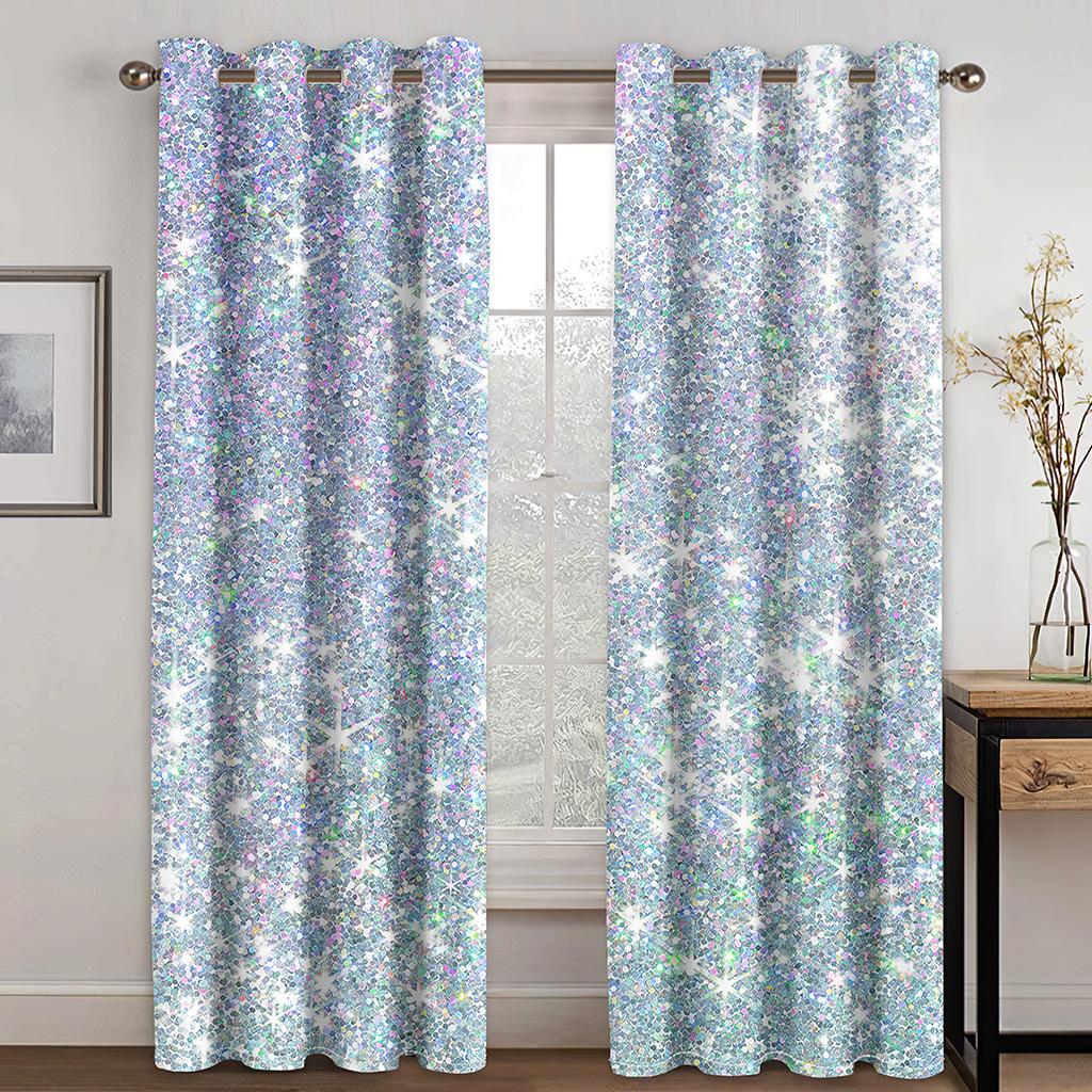 Rainbow Pink Gold Star Glitters Drips Printed Children's Window Panel Drapes designed for Girl Living Room Bedroom Decor 2 Pieces Free Shipping