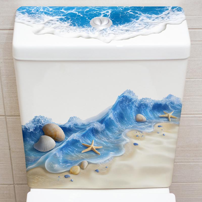 Наклейка на унитаз «Морская волна», Декор для ванной комнаты, Реалистичная наклейка на пол «Пляж», Водонепроницаемая, Противоскользящая, Съемная, Декор для ванны и побережья