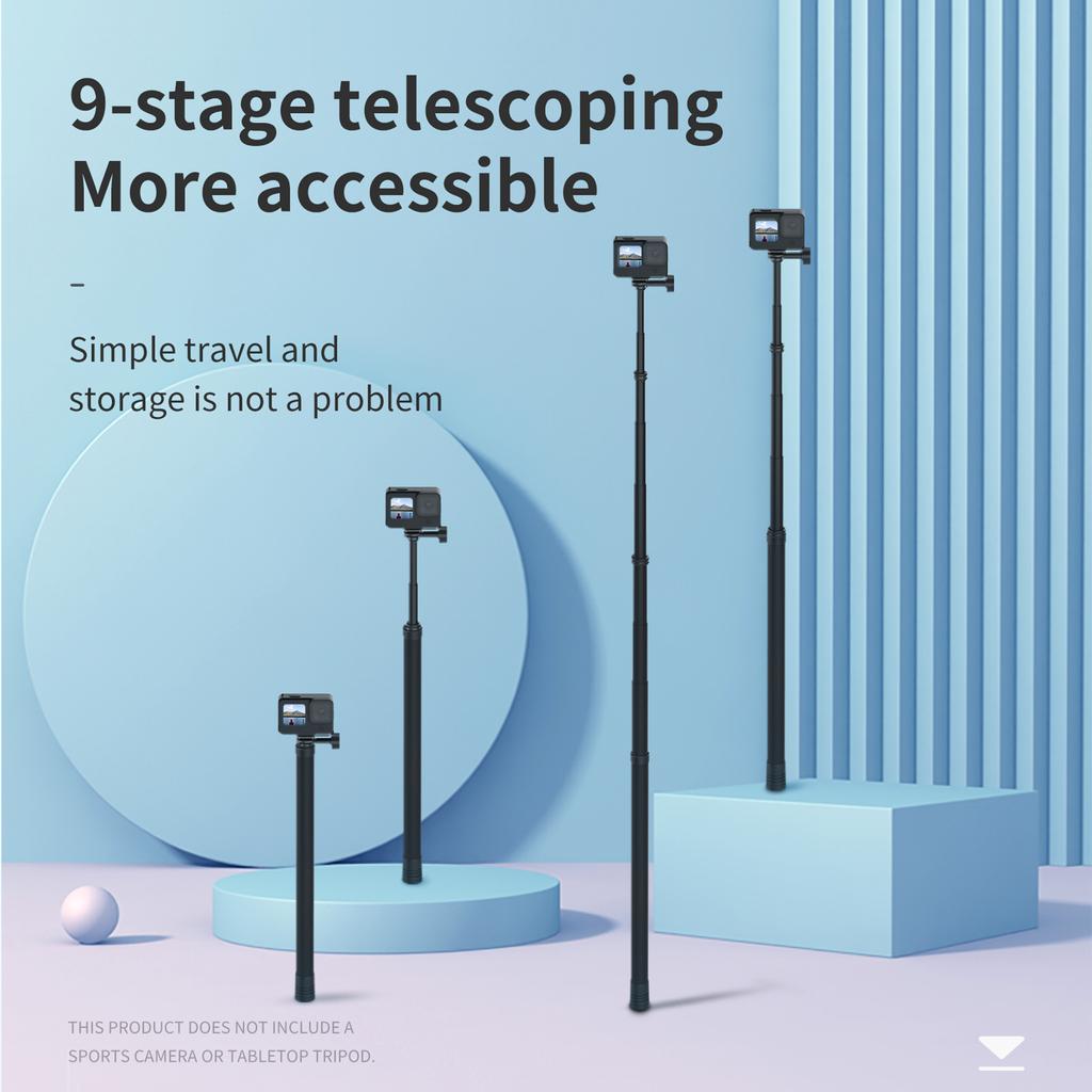 TELESIN 3 Meters Telescoping Selfie Pole Carbon Fiber Selfie Stick Adjustable Extension Pole