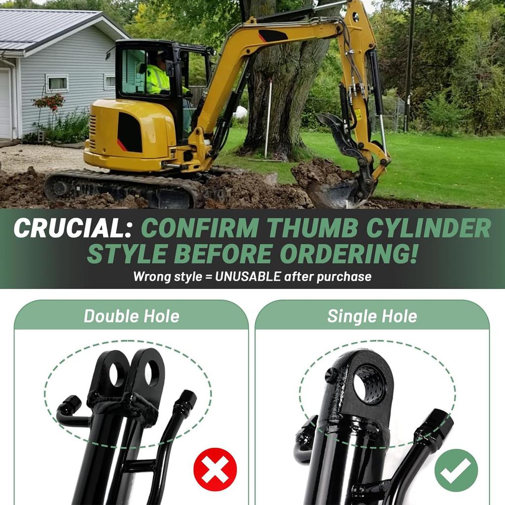 Mini Excavator Thumb Cylinder 25mm Single Hole Hydraulic Thumb Clamp Cylinder for Up to 3 Tons Excavators