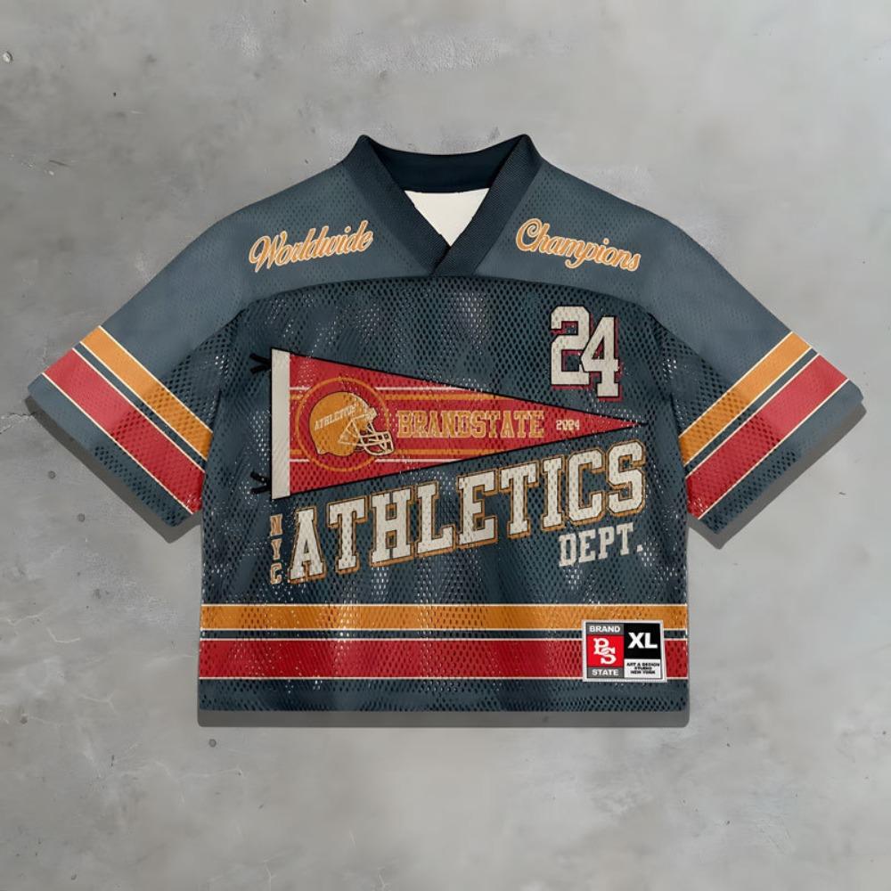 Американская футболка Harajuku Splicing Retro Trend Hip-hop Baseball Sports с короткими рукавами для мужчин, свободная сетчатая футболка с принтом для пар