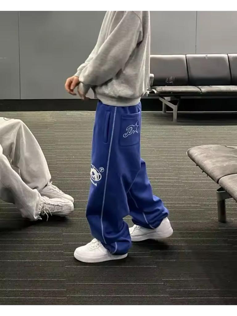 Y2K Casual Pants Mens Womens Harajuku Hip Hop Letter Graphics Embroidered Baggy Pants Joggers Elastic Waist Sweatpants