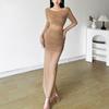 Autumn Women's Solid Color Slim-fit High-waisted Fashion Round Neck Long Sleeve Gauze Dress