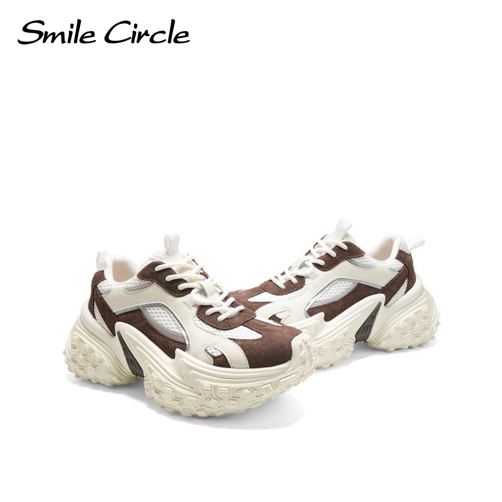 Модные женские кроссовки с круглым носком на шнуровке, удобные повседневные туфли на толстой подошве